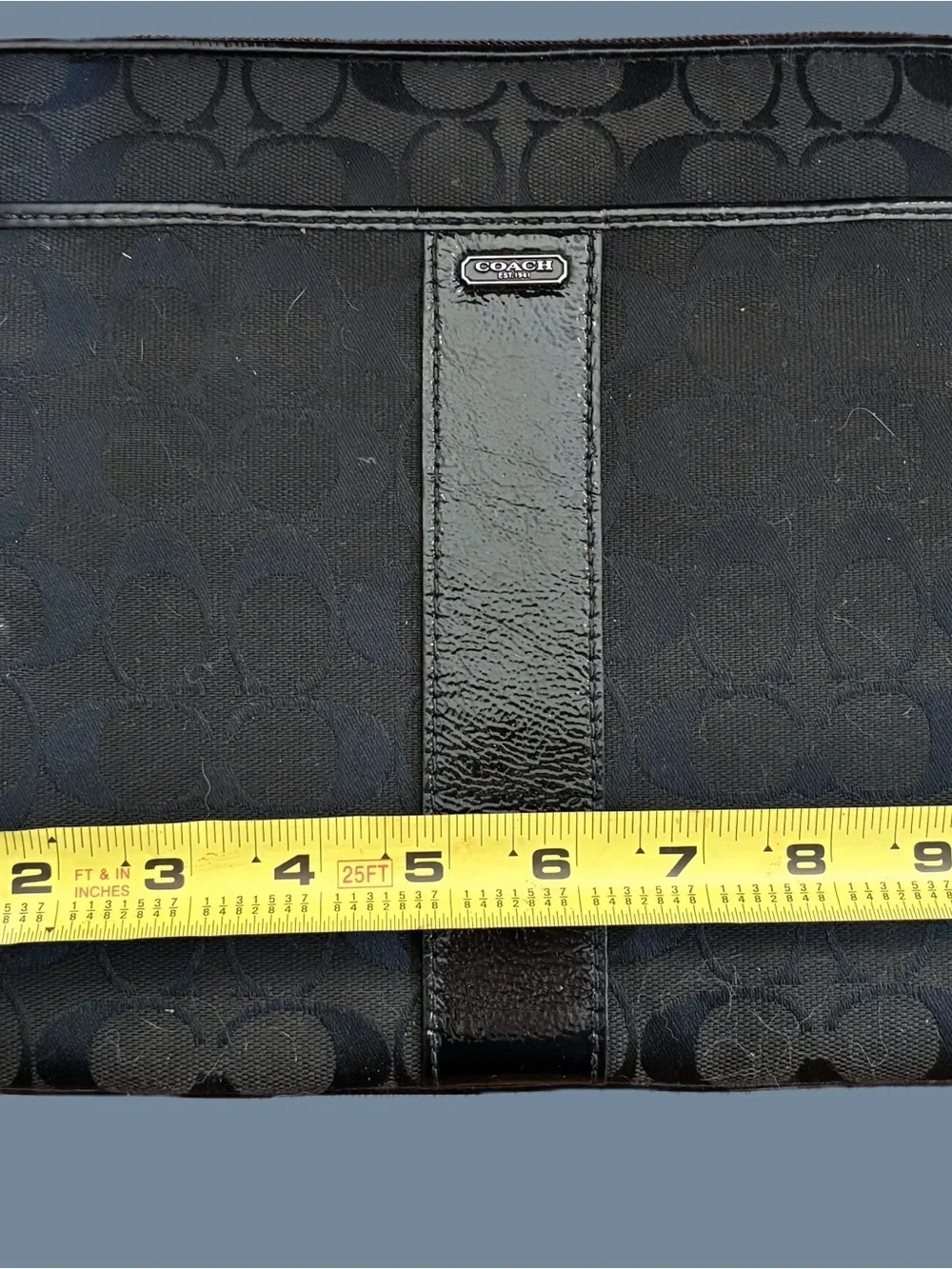 Coach Black Signature Canvas Travel Tote with Patent Trim